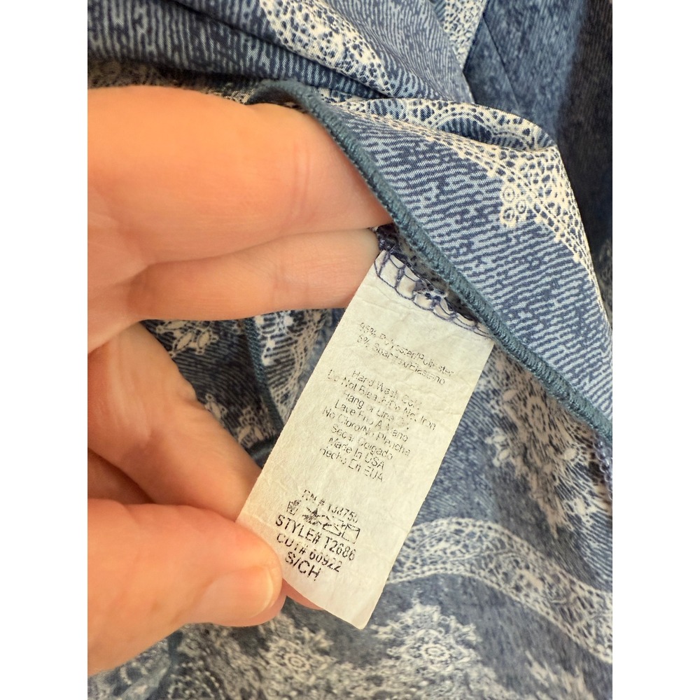 Bluebell Denim Blue Off Shoulder Women Blouse Tie‎ cuff Bandana Print Size Small - Picture 7 of 7